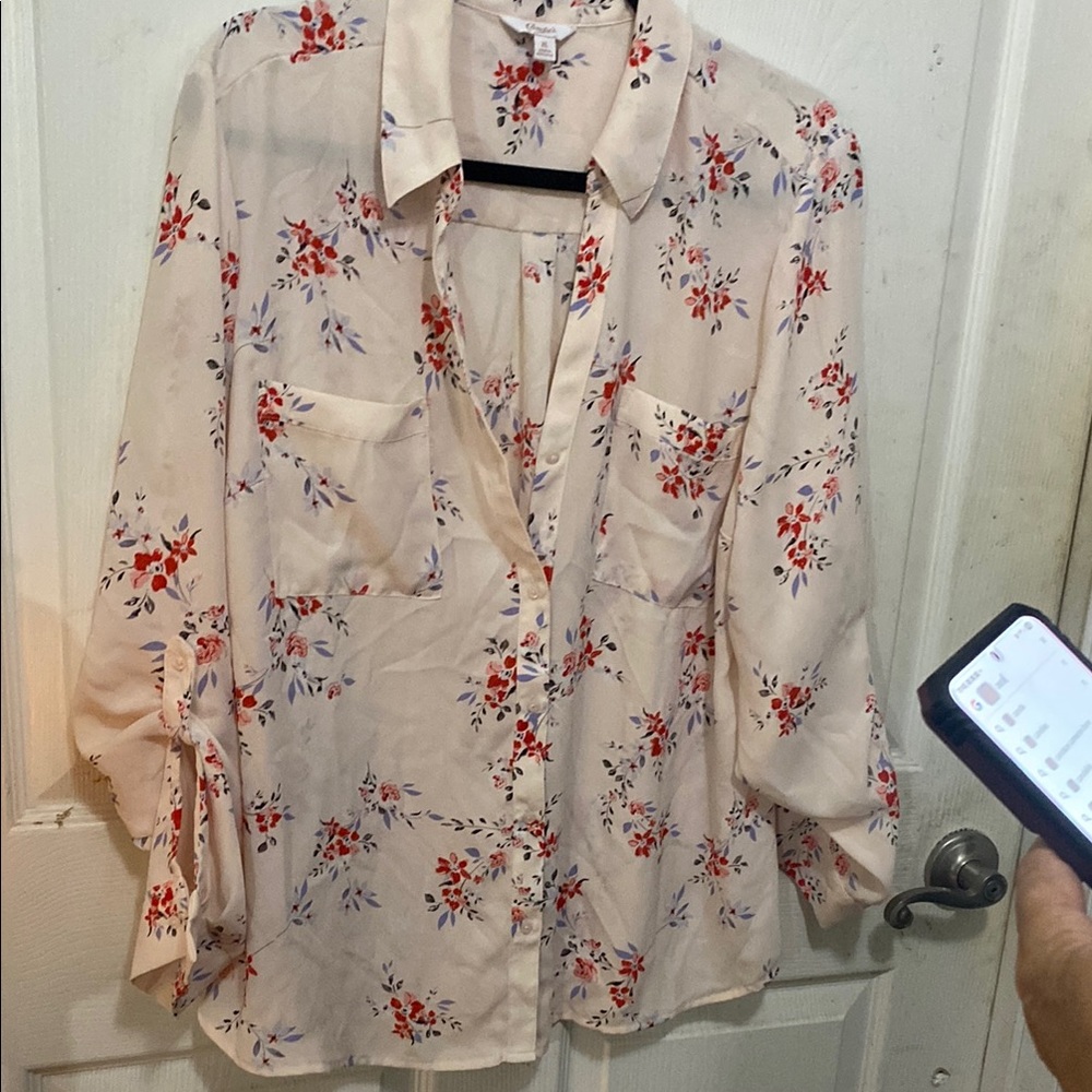 Candie's White Floral Button Down Shirt